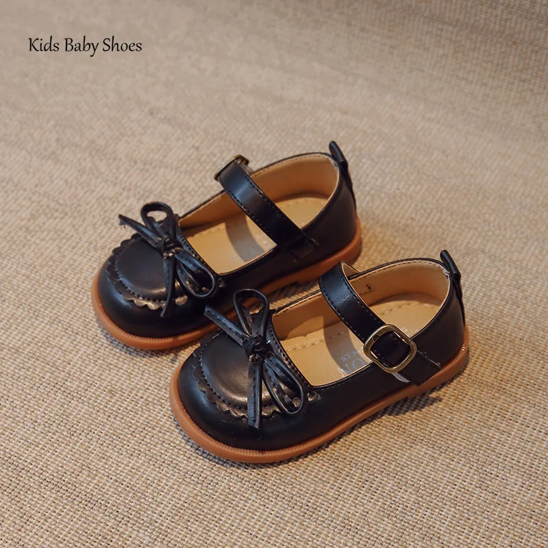 Girls PU Shoes Spring Soft Sole Anti Slip Bow Children Solid Color Loafer Flats Size 21-30 Girls Shoes Girls Flats
