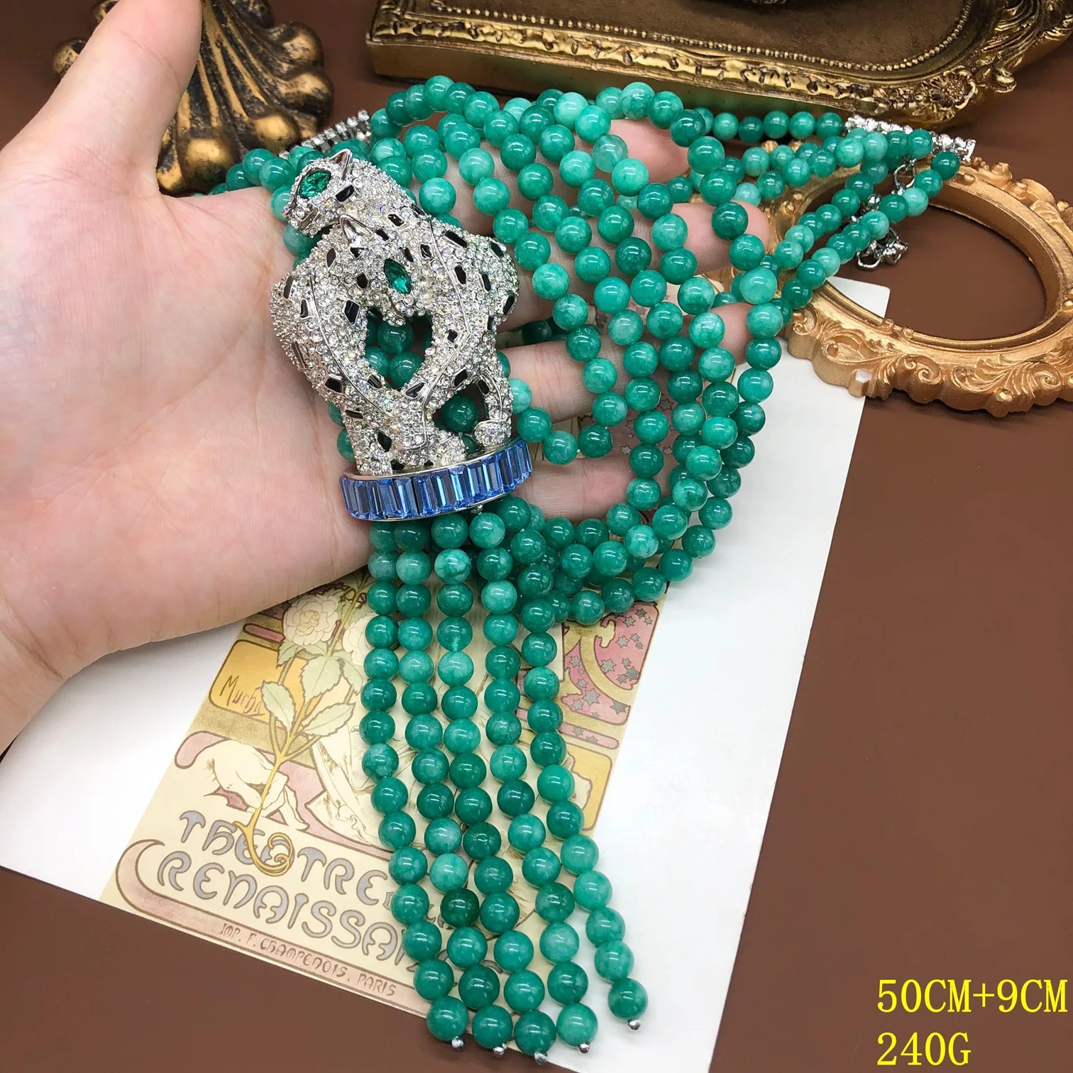 أنيقة متعددة الطبقات الحجر الأخضر حبة قلادة خمر نم...