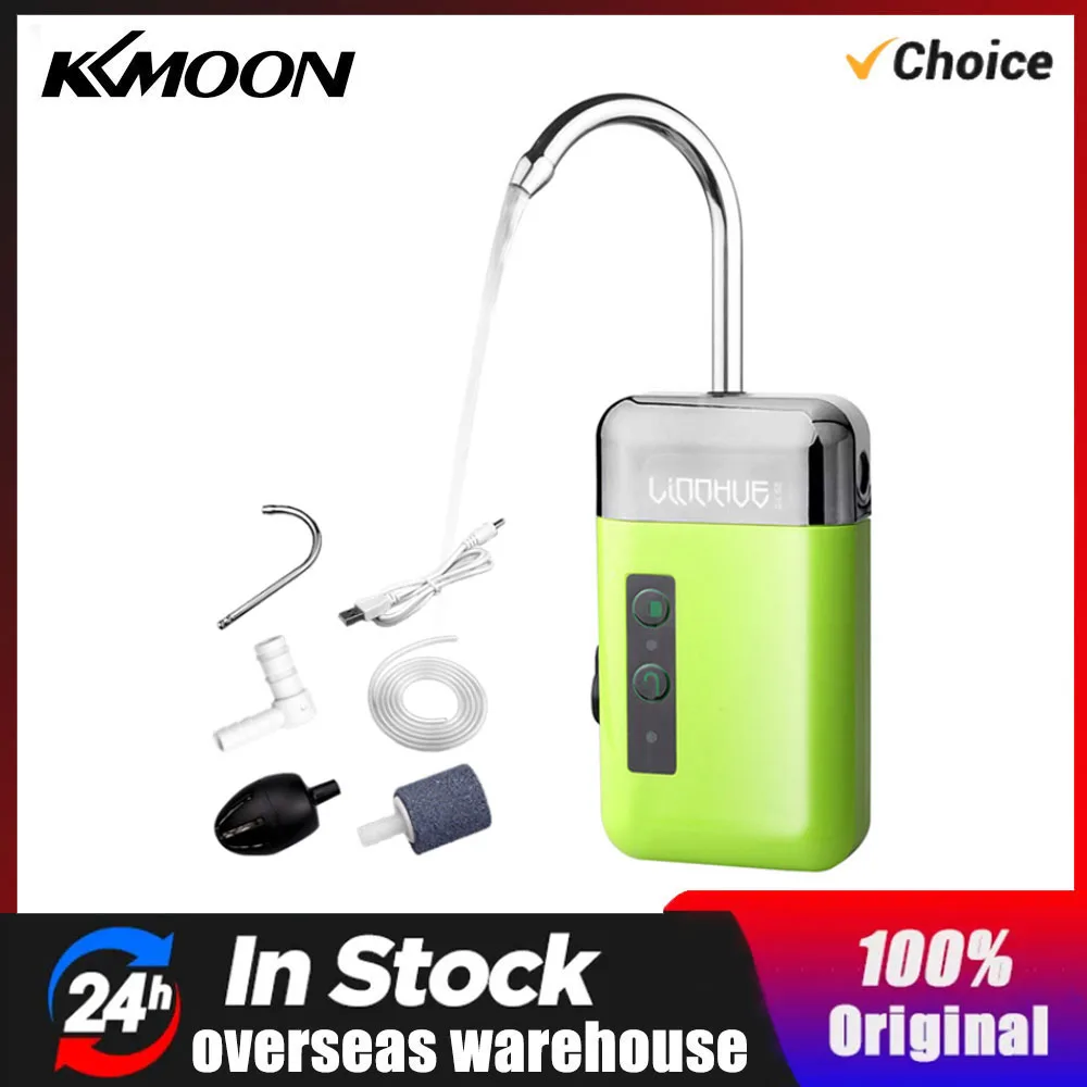Portable 3-in-1 mini oxygen pump with air stone tube sensing USB charging automatic water pump LED lighting for outdoor fishing