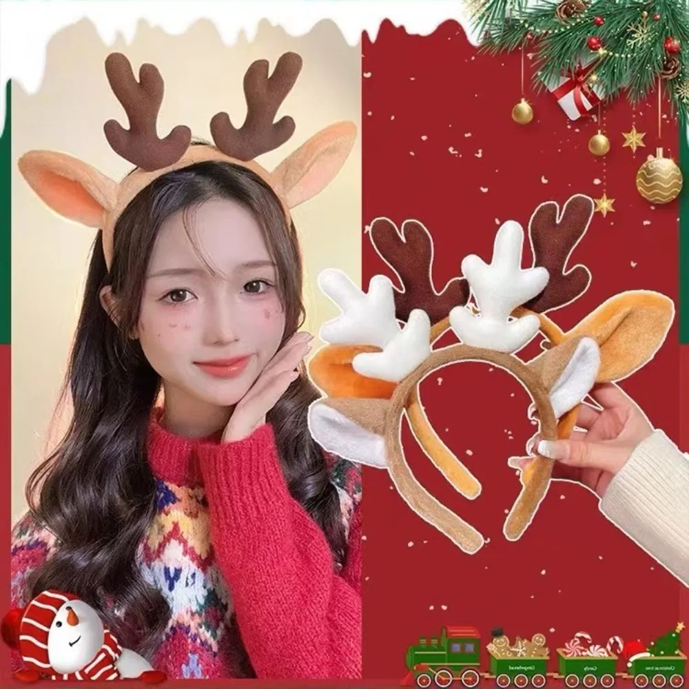 Plush Christmas Headband Fluffy Faux Fur Hairband Deer Ear Hair Hoop Party Headwear Cosplay Prop Antler Horn Hairband