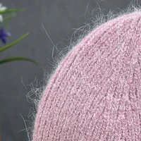 Cllikko New Angora fur winter hat For Women children fox fur pompom hats Beanies Big size Bonnet Female Soft Warm Skullies hat 6