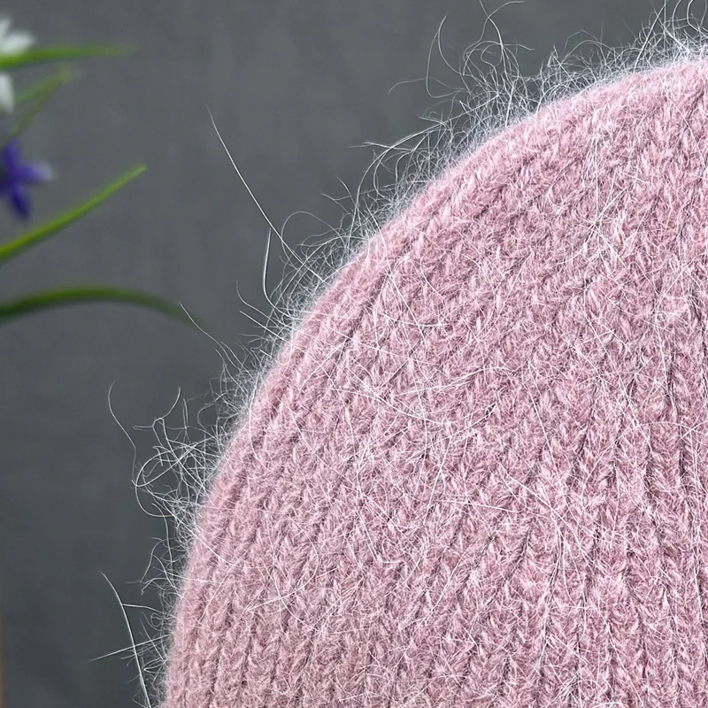 2024 Angora Knit Winter Hat For kid Womens Fluffy fox fur pompom hat Beanies Luxury Big size Bonnet Female Soft Warm Skullies 6