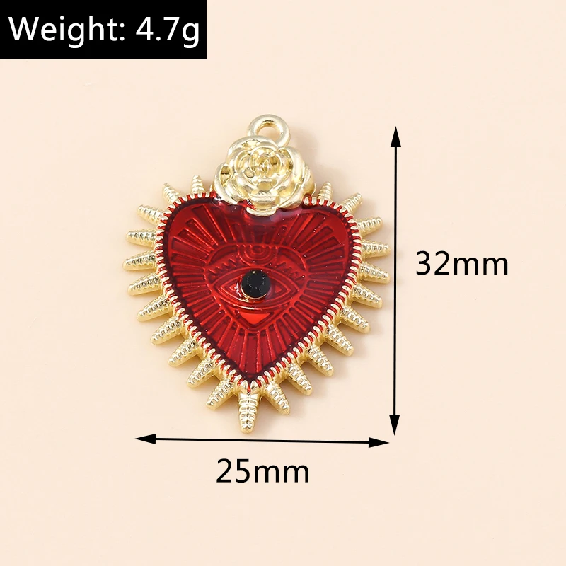 4pcs 25*32mm 패션 로즈 레드 하트 에나멜 매력 고딕 아이 하트 펜던트 수제 DIY 쥬얼리 액세서리 찾기