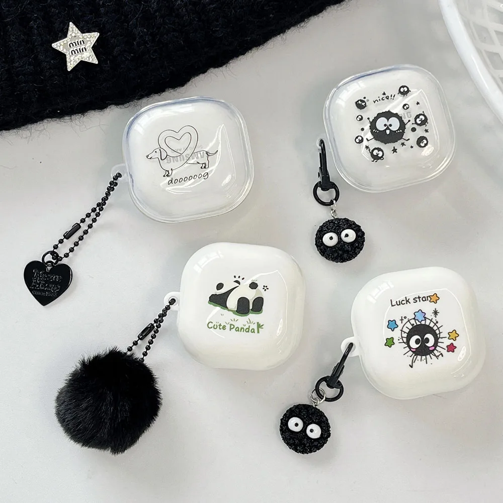 Cute Panda Dog Black Eggette Custodia Per Cuffie Con Ciondolo Per Samsung Galaxy Buds 2 Pro Buds Live Fe Luck Star Custodia Protettiva Per Auricolari