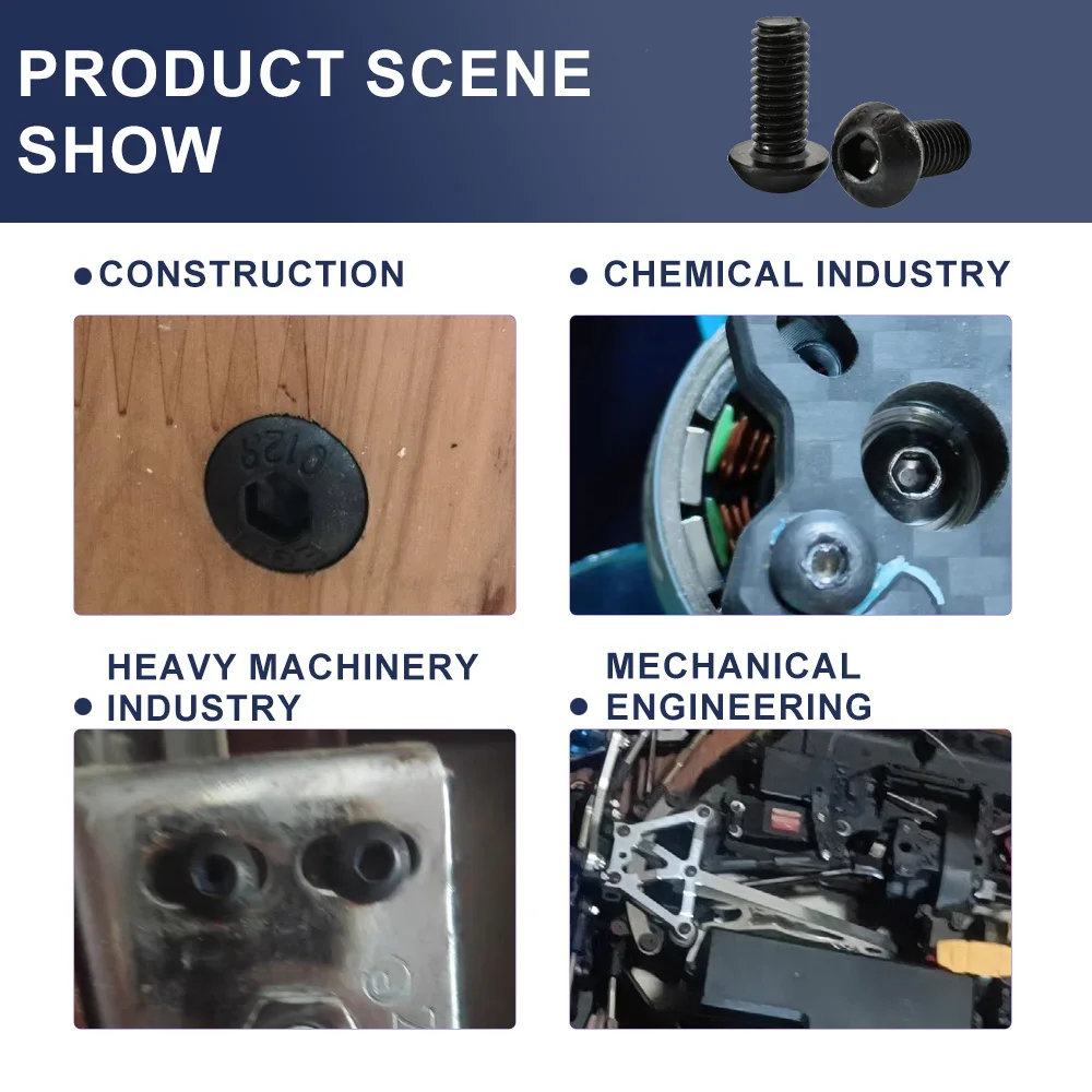 Round Button Head Allen Cap Screw Bolt - Black Grade 10.9 Carbon Steel Hexagon Screw (Single to Bulk Pack)