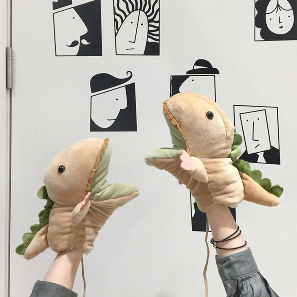 1 Pair Dinosaur Hand Gloves Cartoon Realistic Fabric Open Mobile Mouth Hand Puppet Toys for Kids