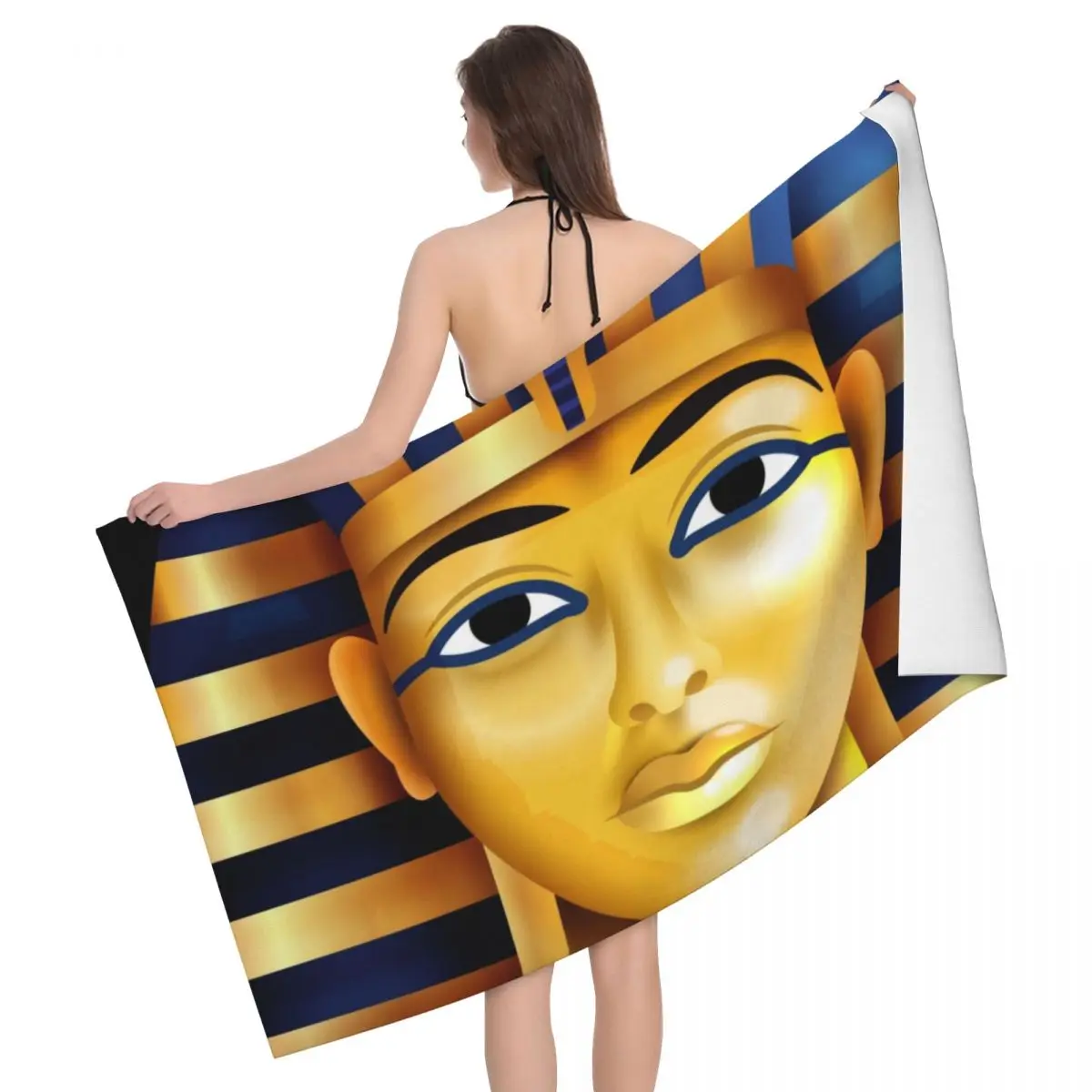 Egypt Ancient King Tutankhamun Beach Towel Super Soft Quick Dry_voghion.com