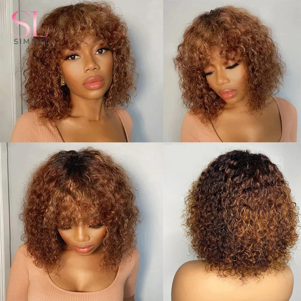 Afro Kinky Curly Human Hair Wig With Bangs Brazilian Hair Human Natural Afro Wig 180% Density Human Hair Wigs For Women On Sale