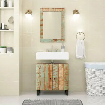 Rustic Reclaimed Wood Bathroom Vanity & Mirror Set (2‑Piece) 1