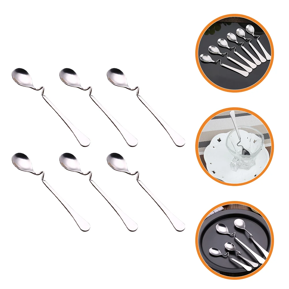 

6pcs Coffee Mixing Spoon Curved Stirring Spoon Stainless Steel Coffee Spoon