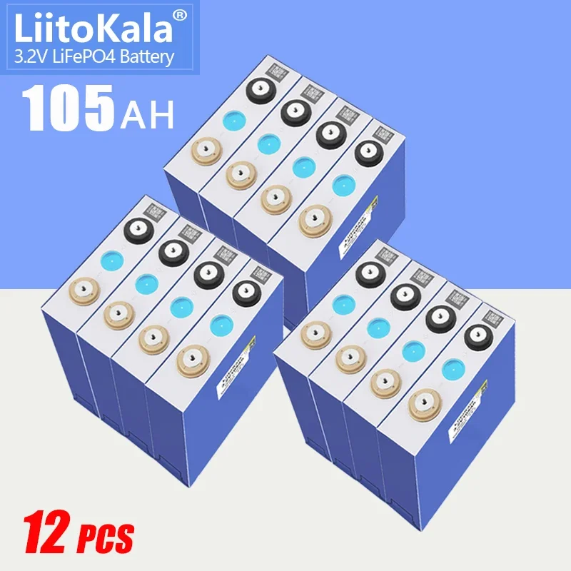 

12pcs LiitoKala 3.2v 105Ah LifePo4 Battery Iithium 300A 3C High Drain For Diy 12V 24V Solar Inverter Electric Vehicle Golf Car