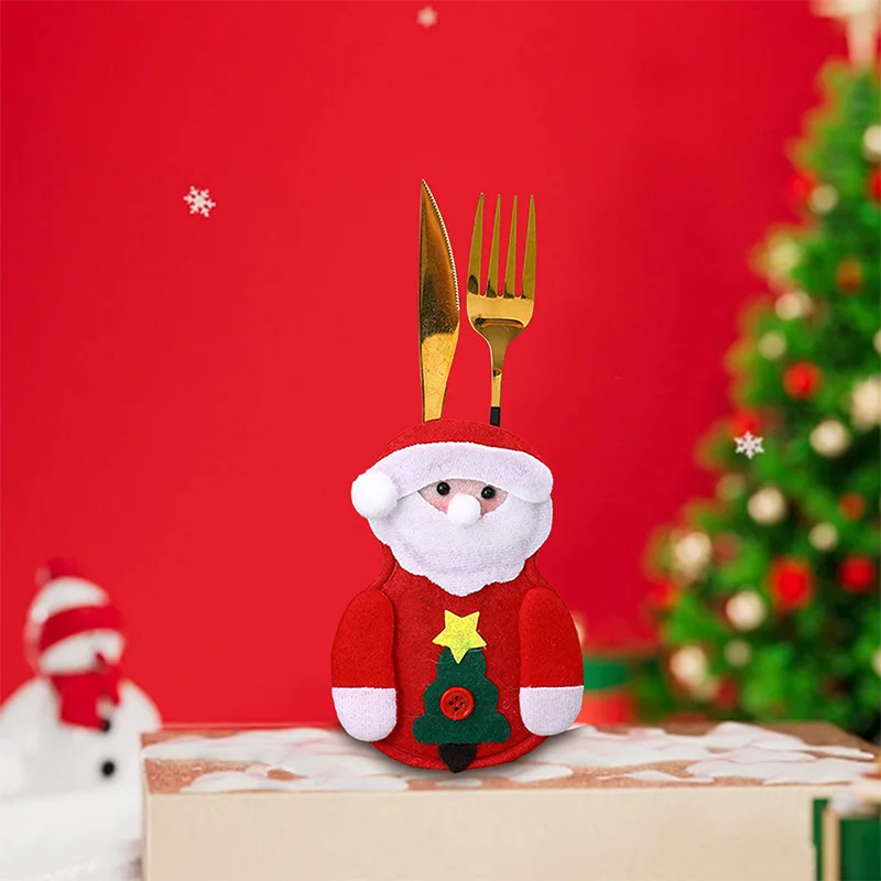 Christmas Cutlery Holder Santa/Snowman/Reindeer Shape Cloth Flatware Bags Table Decorations for Party
