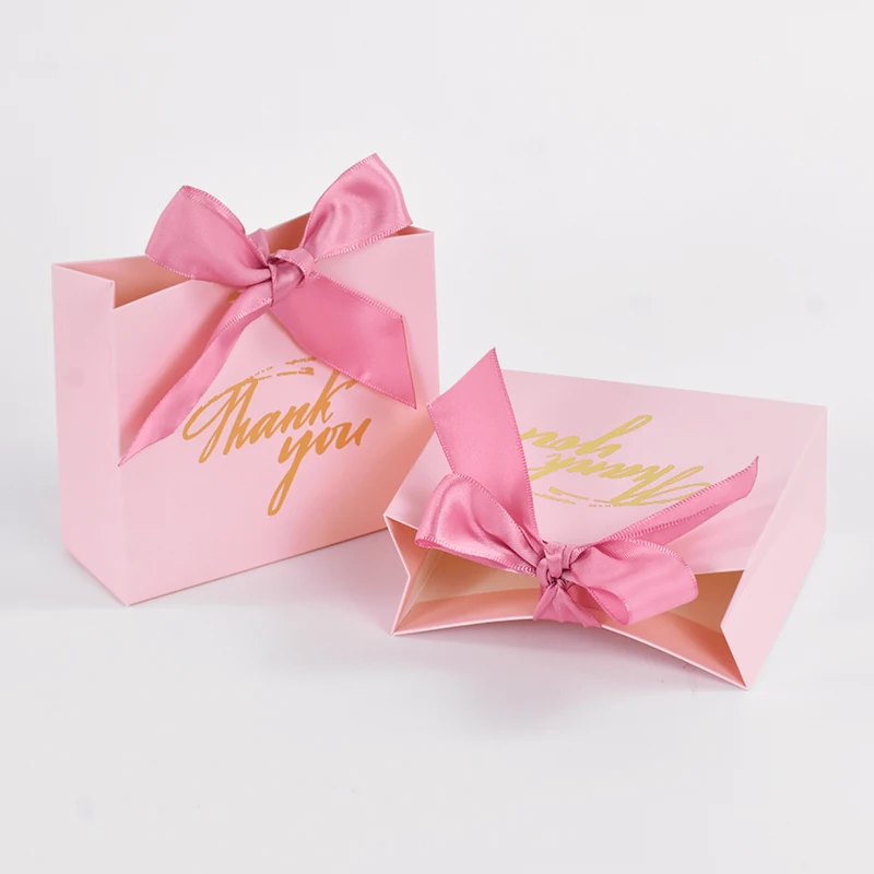 24Pcs Pink Thank You Candy Bags Wedding Favors Chocolates Gift Packaging Paper Box Birthday Party Baby Shower Decor Supplies