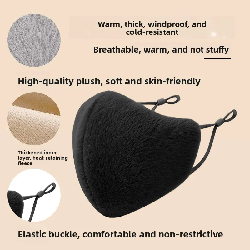 Winter Skiing Mask Windproof Thickened Soft Plush Warm Mask Thermal Cold-proof Breathable Elastic Outdoor Cycling Running Mask