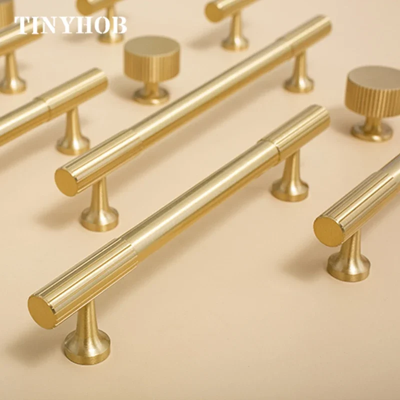 Solid Brass Drawer Knobs T bar Handle Bedroom Pulls Kitchen Cabinet Door Pull Handle Modern Style Vertical lines