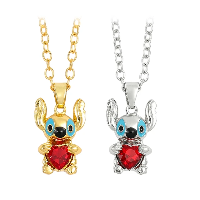 Disney Treasures Lilo & Stitch London Blue Topaz & Diamond Wave Necklace  1/10 ct tw Sterling Silver & 10K Rose Gold 17