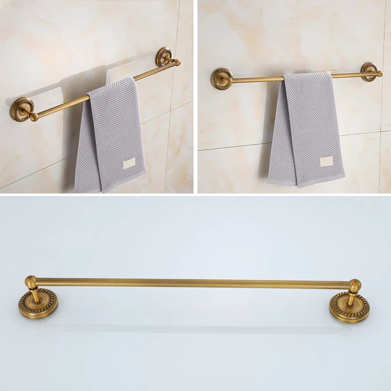 

Full Brass European Style Pendant Brass Antique Single Tier Hanging Towel Bar Bathroom Single Bar Towel Rack