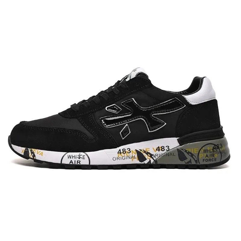 Premiata 2024 Scarpe Da Coppia Vintage Premiata Sneakers Con Struttura In Pelle Nera Scarpe Da Corsa Per Donna Scarpe Casual Firmate Di Moda