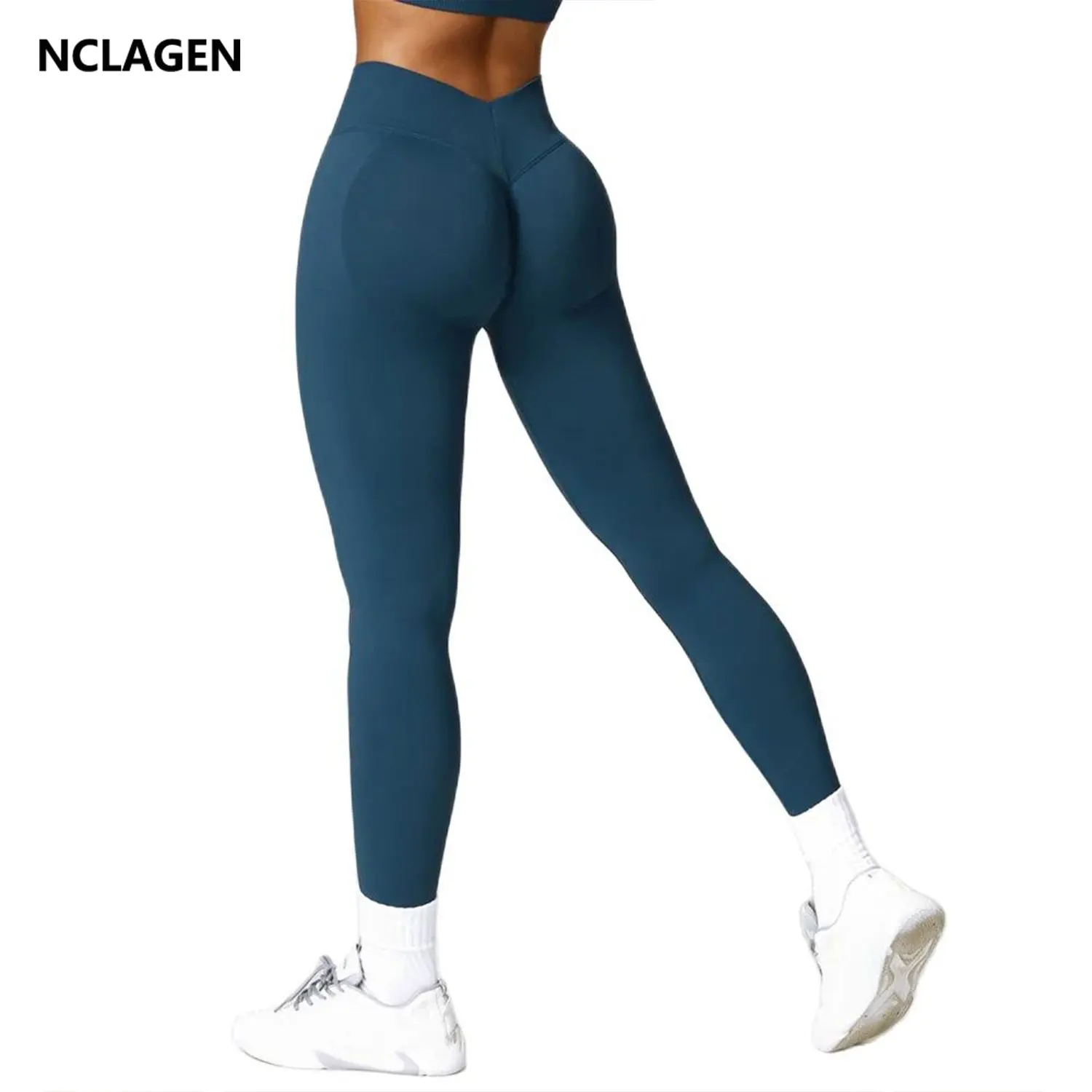 

NCLAGEN Fitness Pants Women's High Waist And Hip Lifting Running Seamless Leggings Elastic GYM Workout Booty Scrunch Tights