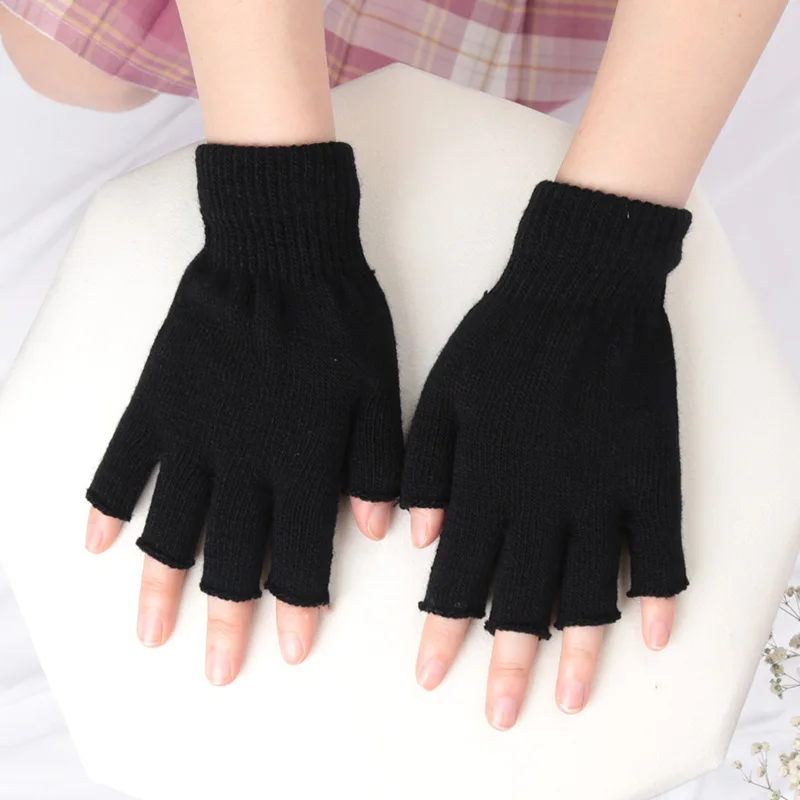 Autumn Winter New Half Finger Warm Gloves For Men Women Students Solid Knitted Mittens Outdoor Knitting Cycling Writing Gloves