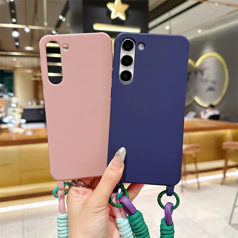 Étui de téléphone avec lanière et collier en bandoulière pour Samsung Galaxy S24 S23 S22 S21 S20 FE Plus Note 20 Ultra Coque arrière en silicone TPU souple_voghion.com