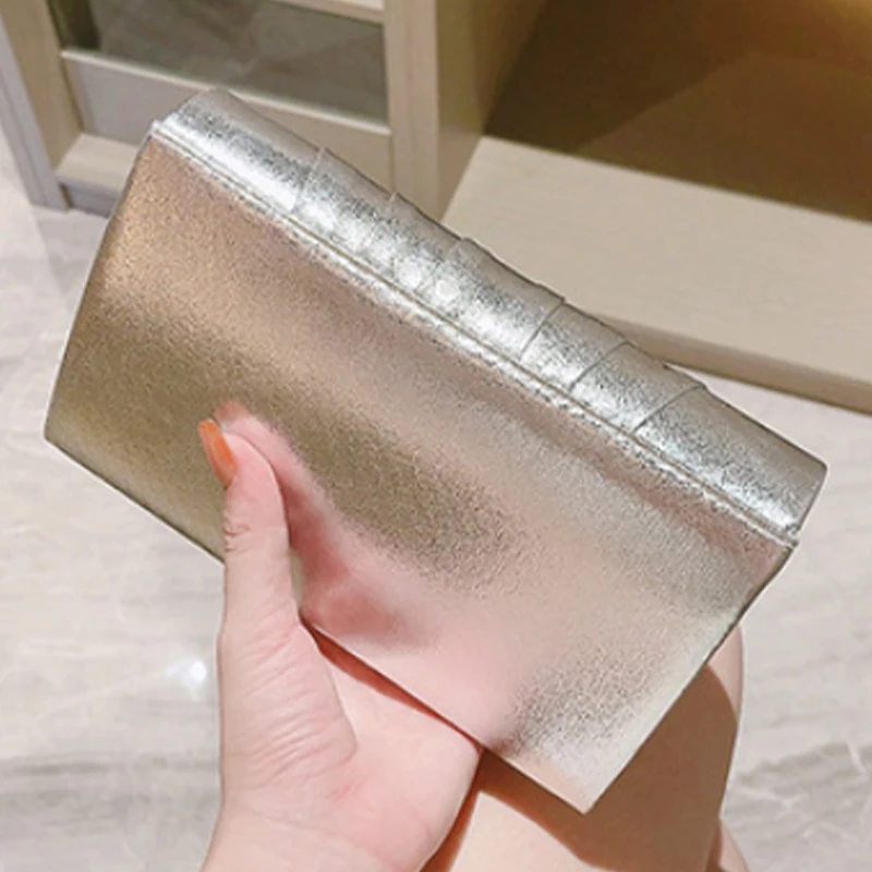 Gold Silver Square Bags for Women 2024 Trend Designer Luxury PU Leather Clutch Handbag Envelope Evening Shoulder Messenger Bag