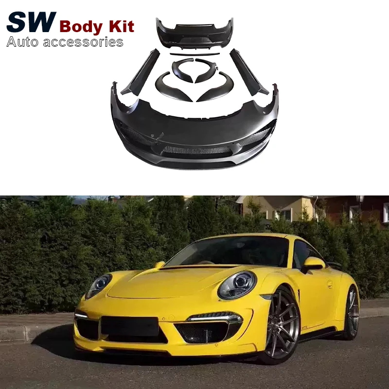 

Комплект шин с широким кузовом для Porsche 911 991, Модернизированная Передняя бампер, боковая юбка, колесо, бампер с разрывом, автозапчасти, комплект производительности