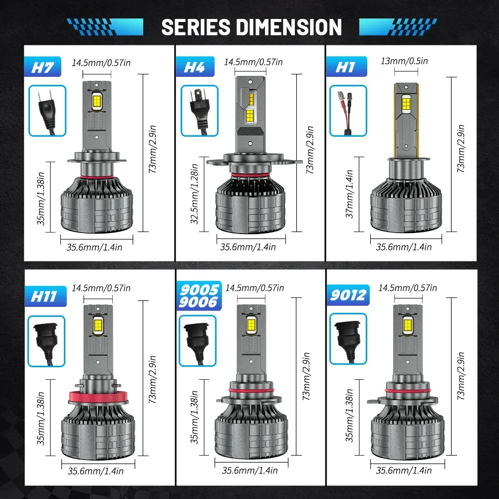 HYNBYZJ 300W H7 H4 LED Headlight H1 H11 9005 9006 Auto Bulbs 9012 CANBUS No Error 6000K Car lights Suitable for 12V 24V vehicles