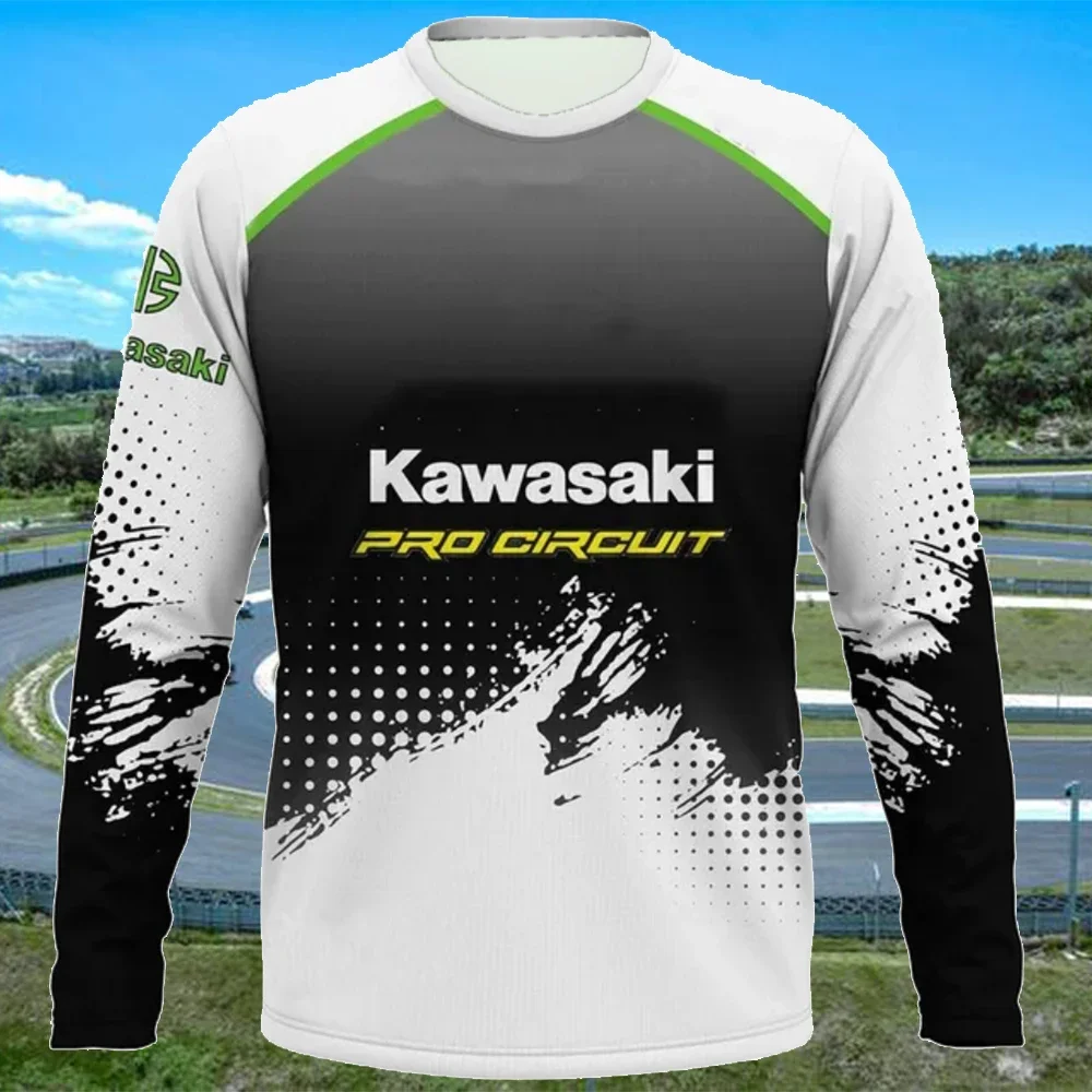 Camiseta de manga larga para hombre del equipo de carreras de motos Kawasaki, camiseta de primavera y otoño para mujer, camiseta deportiva informal 24/25