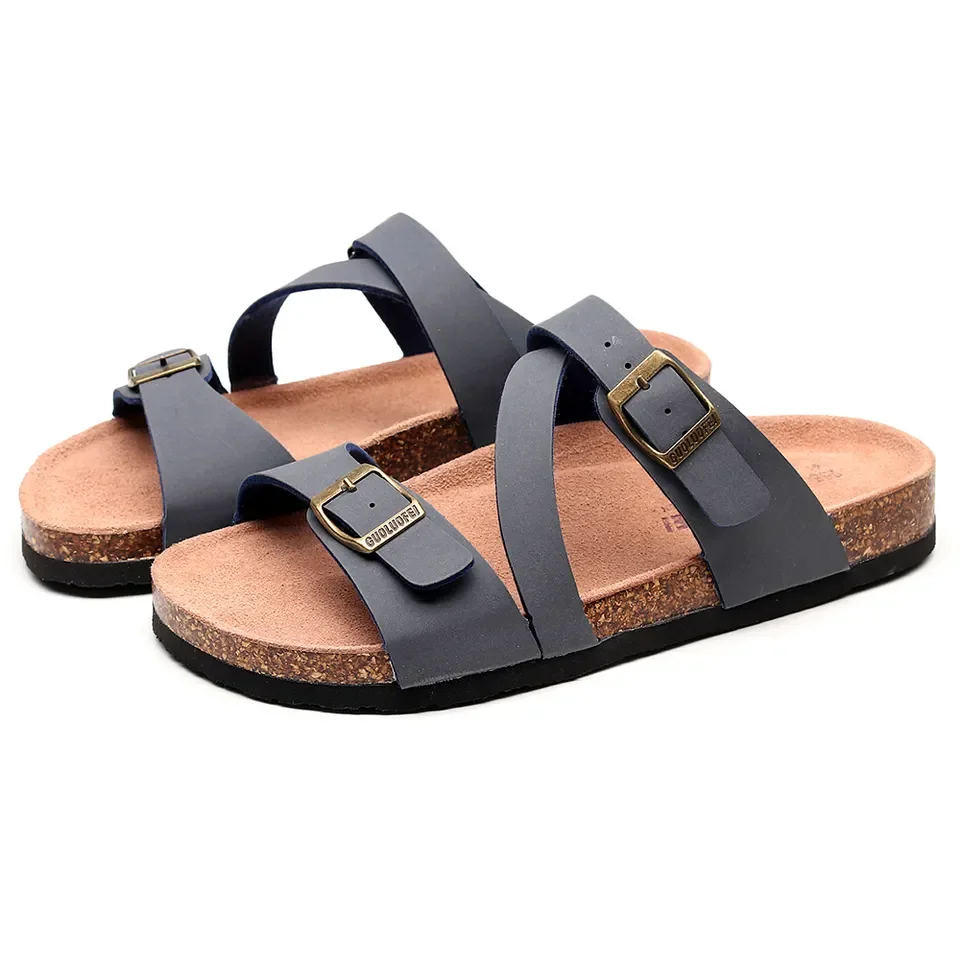 2024 New Men Women's Flat Sandals with Cork Footbed Open Toe Slides Adjustable Slip On Slippers for Summer Size 36-45