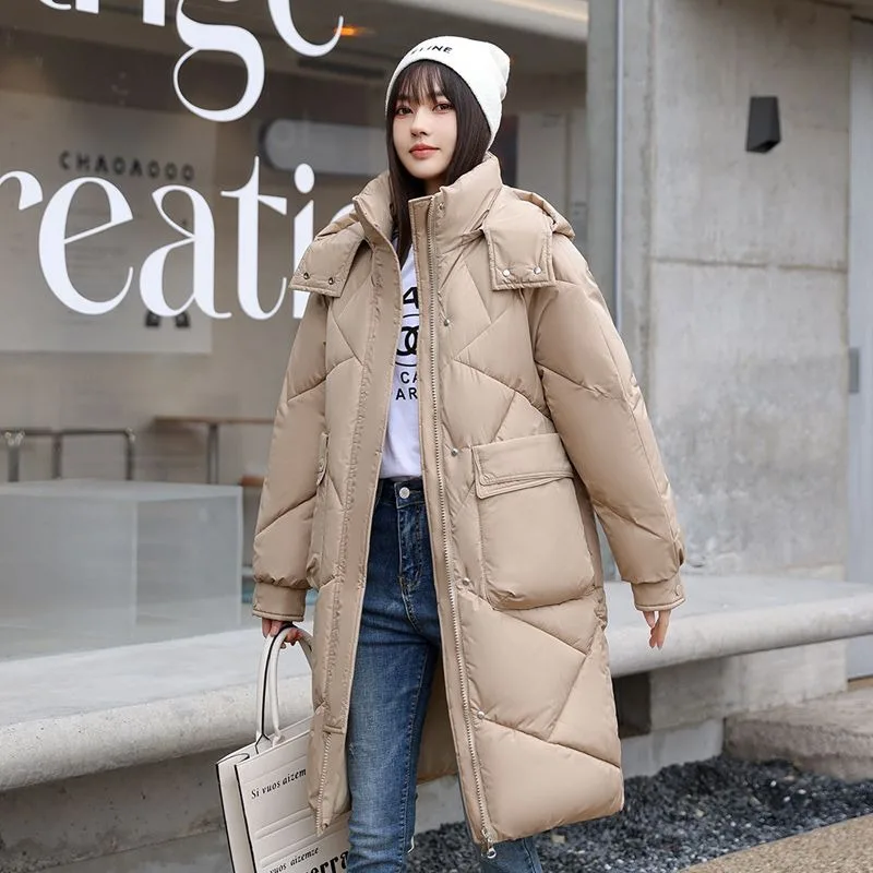 2023 New Women Down Cotton Coat Winter Jacket Female Mid Length Version Parkas Loose Thick Warm Outwear Hooded Fashion Overcoat