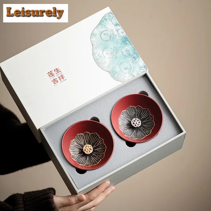 2pc/lot Palace Red Glaze Lotus Life Auspicious Teacup  Tea Bowl Tea Pair Tea-tasting Fragrance Cup Chazhan Master Cups Drinkware