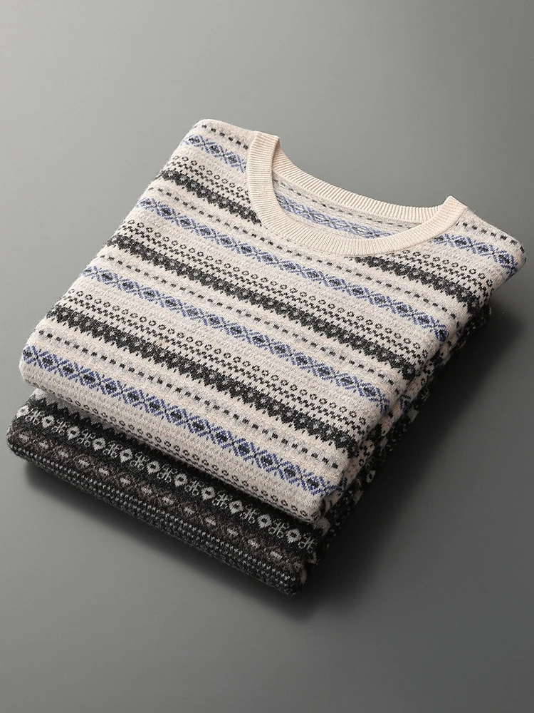 New Men O-neck 100% Merino Wool Sweater Autumn Winter Long Sleeve Cashmere Pullover Soft Warm Vintage Knitwear Casual Jumpers 5