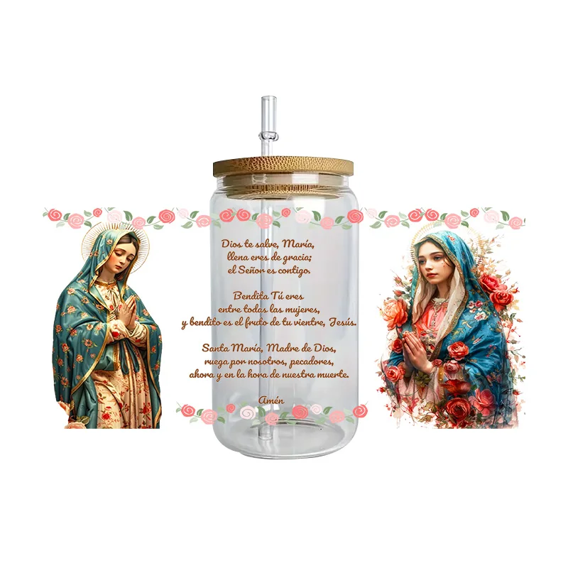 Jesus Series Easy peel waterproof DIY Decals 3D transfers uvdtf crystal stickers 16oz uv dtf cup wraps for Glasses