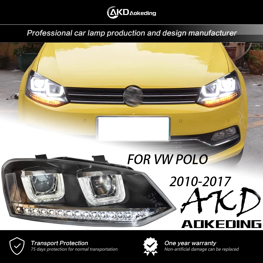 

AKD Front Lamp for VW Polo Headlights 2010-2017 Polo LED Headlight LED DRL Hid Head Lamp Angel Eye Signal Auto Accessories 2PCS