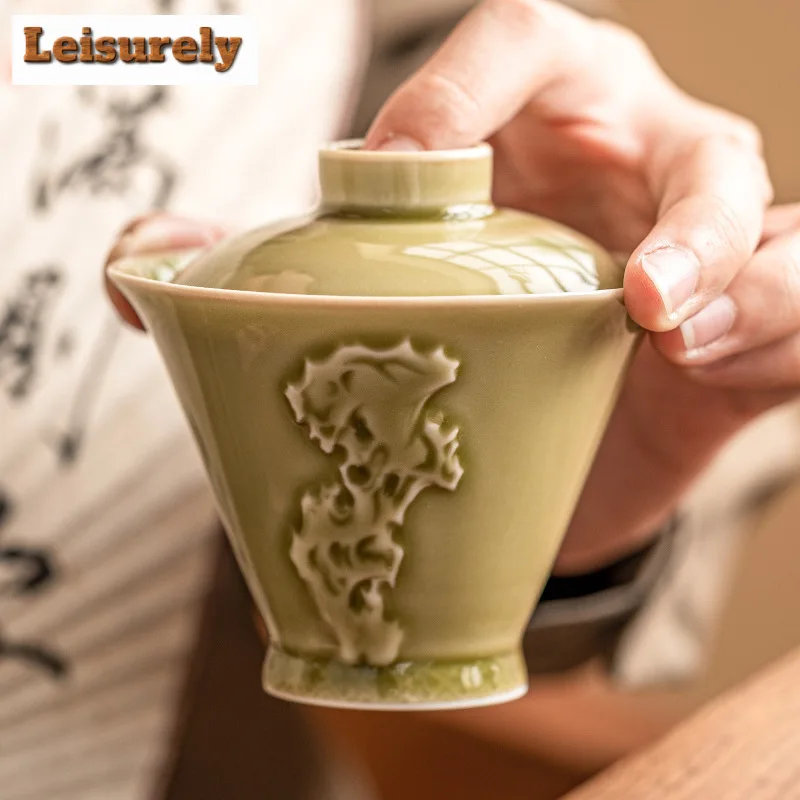 100ml Yaozhou Kiln Celadon Gaiwanretro Tea Dust Green Tea Tureen Household Making Cover Bowl Items Accessories Craft