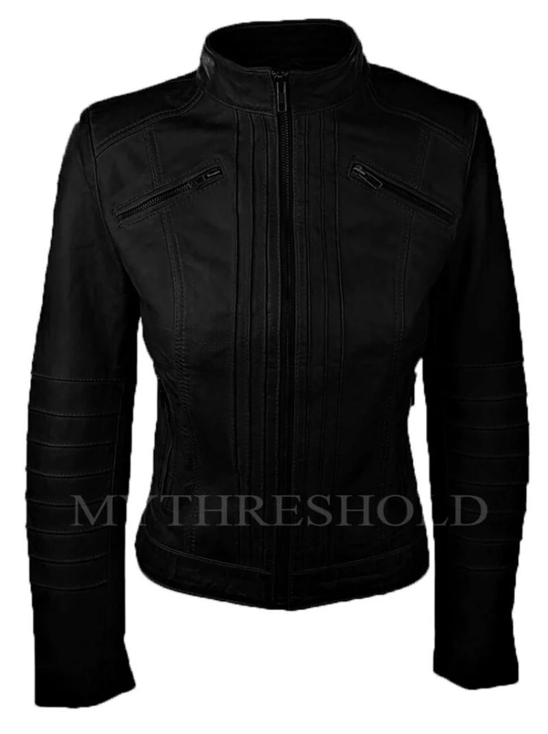 Women Genuine Lambskin Leather Jacket Slim Fit Biker Motorcycle Coat