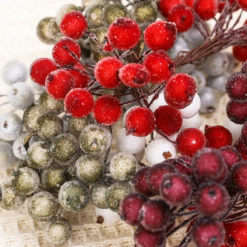 Artificial Holly Berries 40Pcs Artificial Frosted Holly Berries Christmas Red Cherry Fake Fruit Berries Frosted Fruit Berry for DIY Christmas Decor