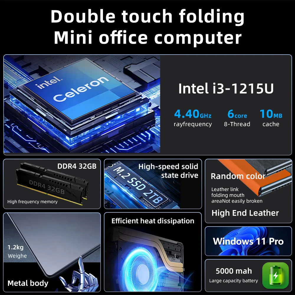 BEEX 휴대용 윈도우 11 넷북, 인텔 i3-1215U, 10.95 인치 터치 디스플레이, 16GB RAM, 1TB SSD, 사무실 및 학교에 적합