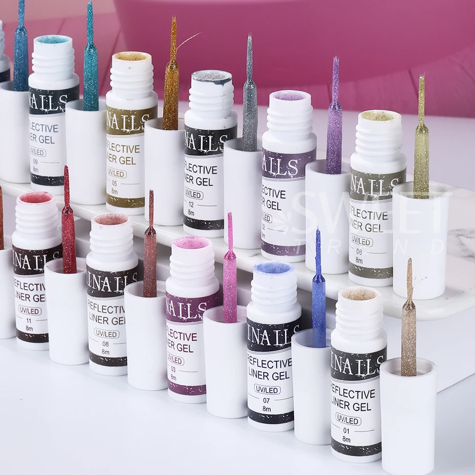 12 Colors Liner Gel Nail Kits for French Stripe Line Graffiti Painting Gel Glitter Nail Gel Polish DIY Design Manicure Varnish