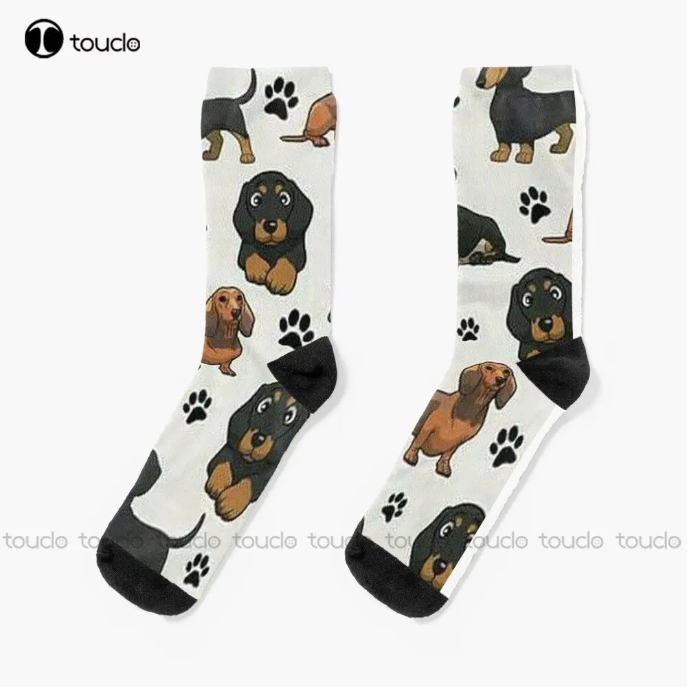 

Dachshund Dog Cartoons Cute Socks Womens Black Socks 360° Digital Print Personalized Custom Unisex Adult Teen Youth Socks Art