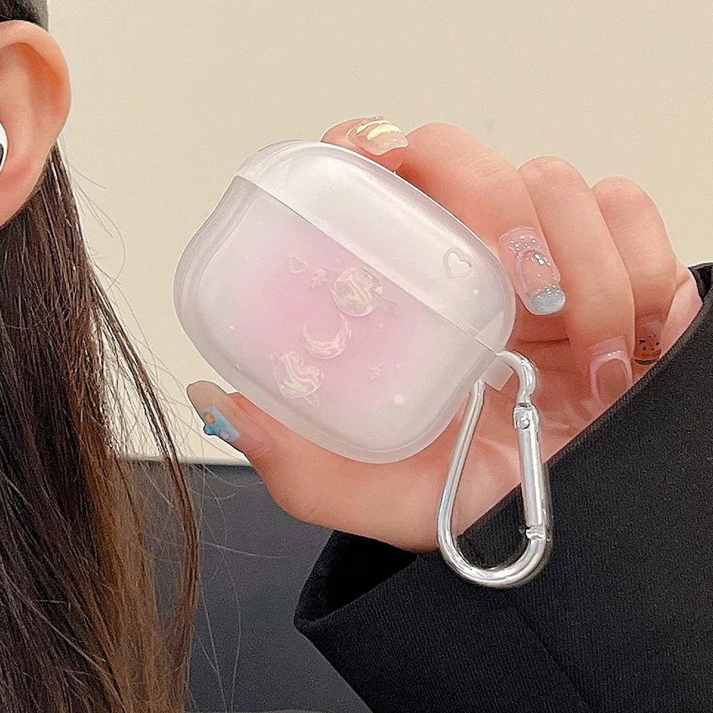 INS Gradient Moon Star Planet Earphone Case For Airpods Pro 2 Aesthetics Bow Heart Soft TPU Cover for Airpod 3 1 Accessories Box