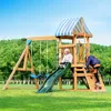 Wooden Swing Set, All-in-One Kids Outdoor Play Equipment with Two Swings, Slide, Blackboard, Telescope, Fort, Outdoor Playset 1