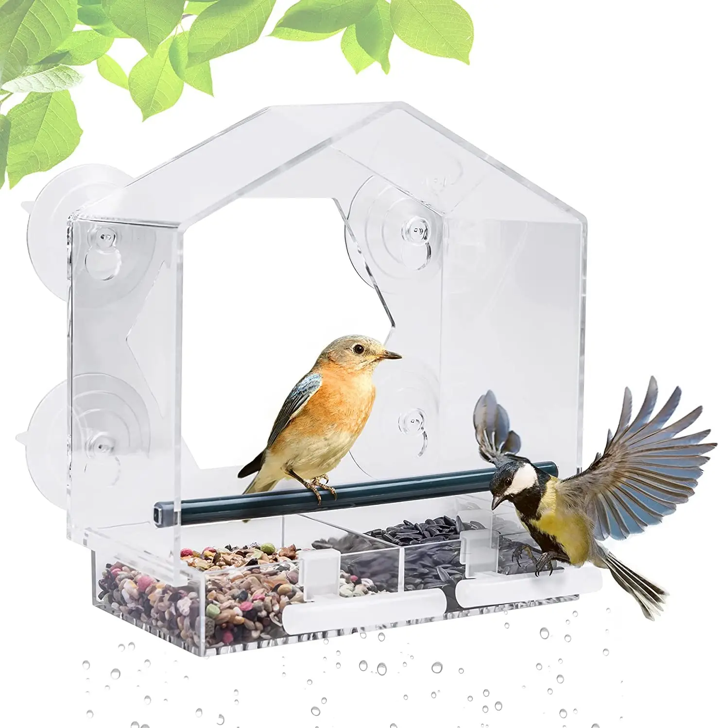 

Wholesale Acrylic Window Bird Feeder with 4 Super Strong Suction Cups & Sliding Seed Tray, Large, Clear Acrylic, Easy Clean