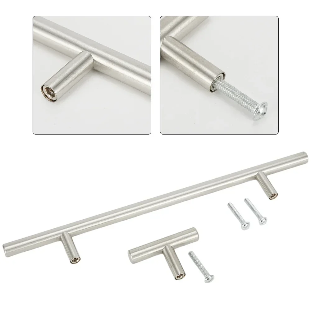 Stainless Steel T-Type Drawer Cabinet Wardrobe Door Handles 2-14 Inches 2 Screws