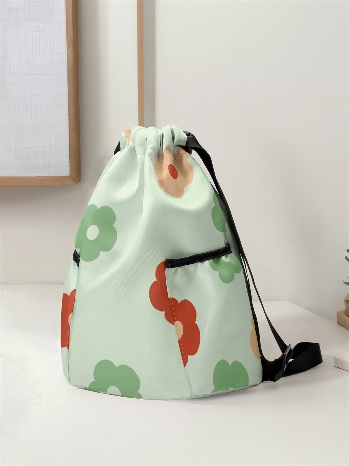 Floral Printed Drawstring Backpack - Large Capacity Durable Fitness Bag, Adjustable Shoulder Straps, Sports Beach Backpack