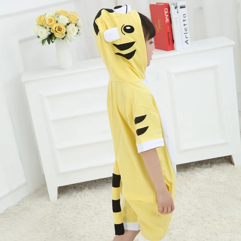 Children's One-piece Pajamas Boys Girls Animal Cartoon Sleepwear Hooded Short Sleeve Onesies Loungewear Lingerie Fancy Nightgown