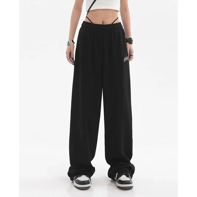 New Women Trousers High Waist Vintage Fashion Casual Wide-Leg Pants Loose Large Size Ankle-Tied Sports Pants 2023 Autumn