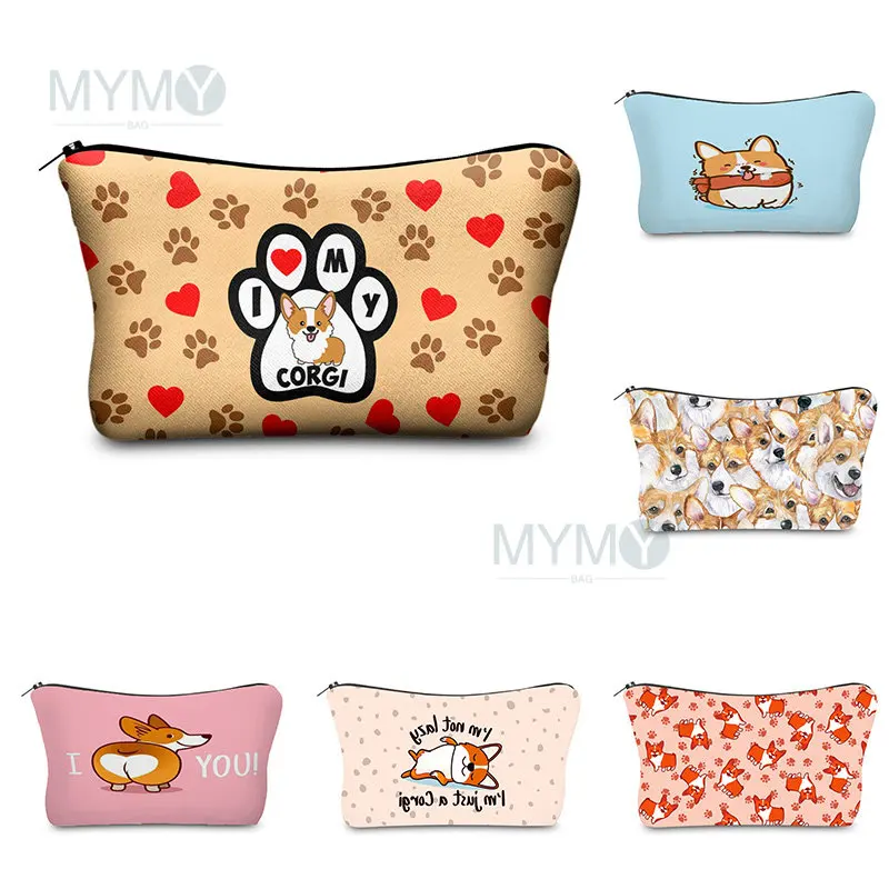 

New Corgi Dog Print Makeup Bag Durable Travel Bags Boys Pencil Cases Present High Quality Female Travel Outdoor Cosmetic Bag