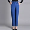 Spring Summer Thin Denim Jeans Women Loose Elastic Waist Elastic Mom Casual High Waist Middle Aged And Elderly Fleece Lined Dark